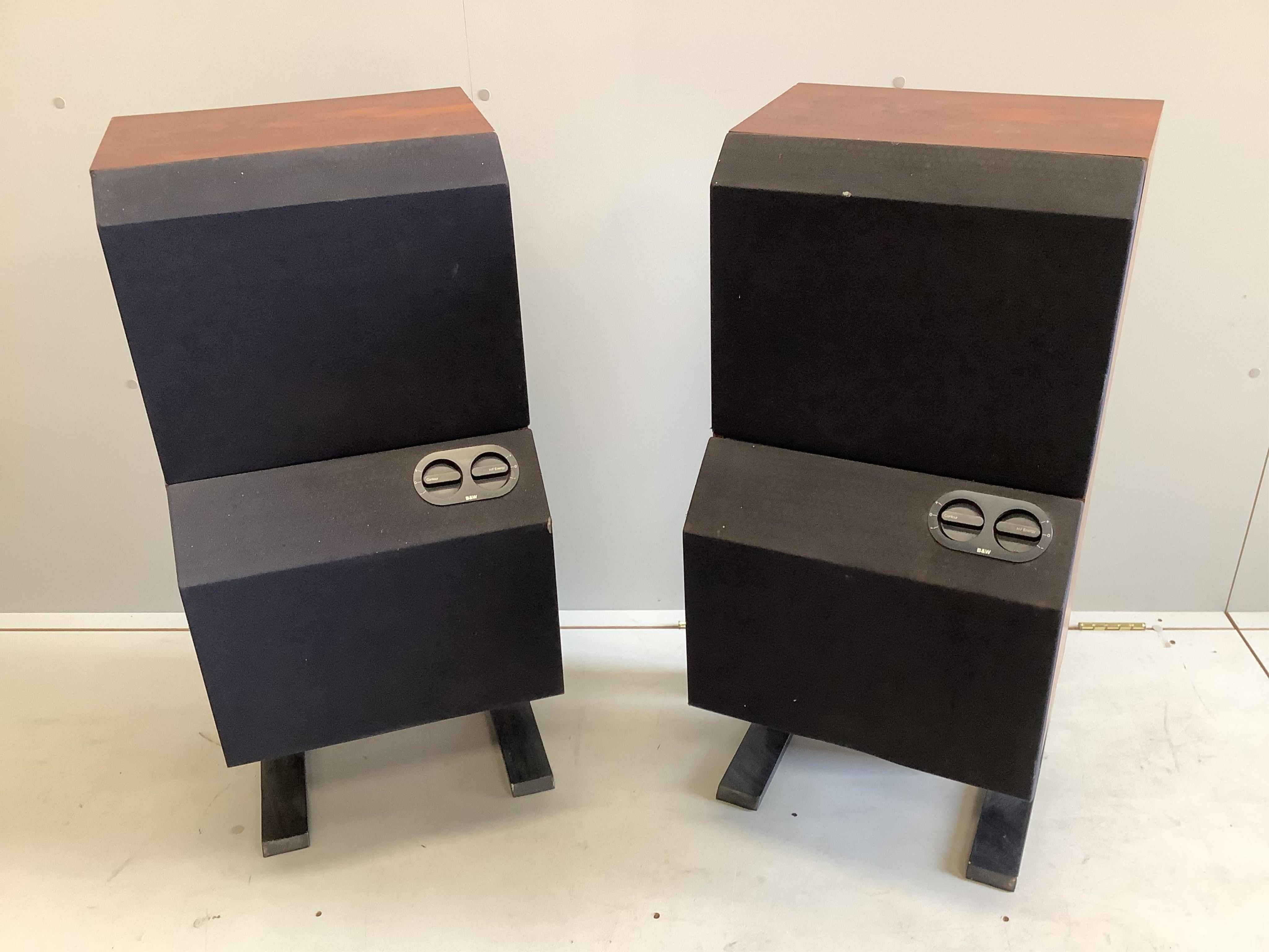A pair of 1970s Bower & Wilkins DM6 ‘Pregnant penguin’ faux rosewood floor standing speakers, 93cm high